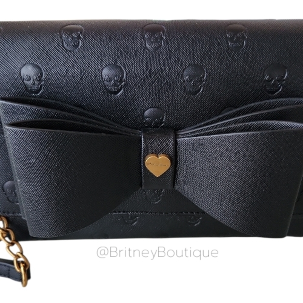 Betsey Johnson SKULLICIOUS Black Bow Crossbody - Picture 6 of 7